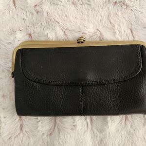HOBO Black Leather Clutch with Gold Accent
